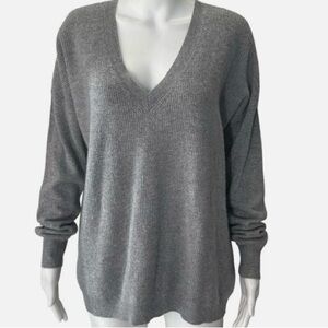 Theory Melange Gray Pimlico V-Neck Cashmere Sweater